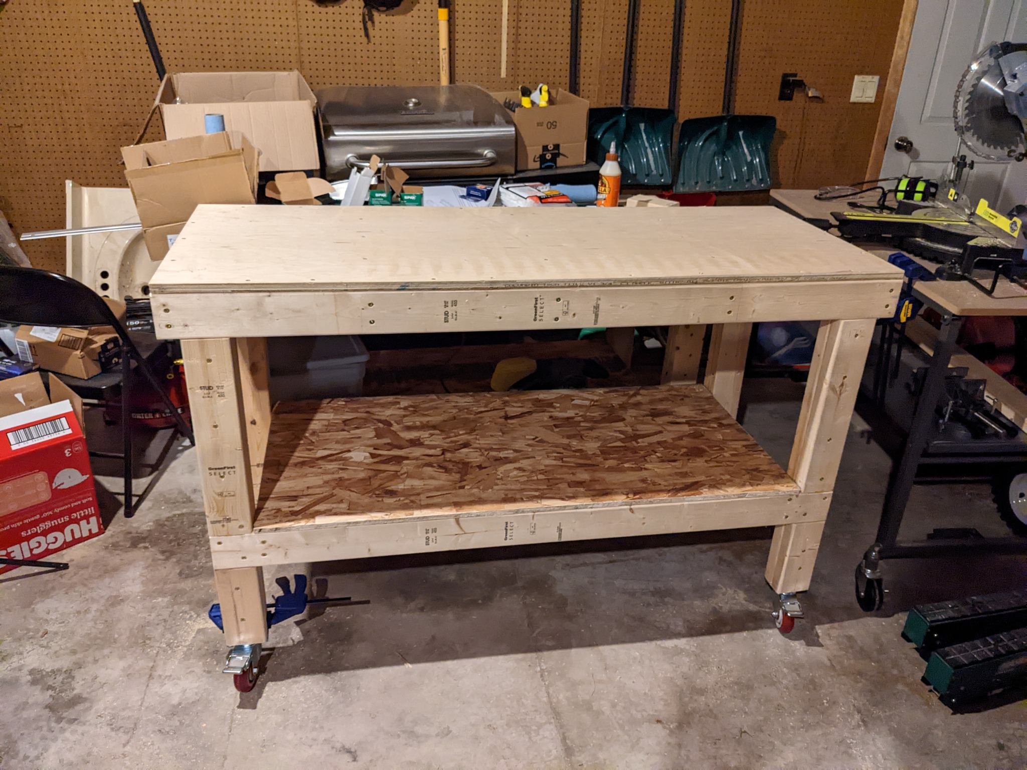 Finished work table on locking casters