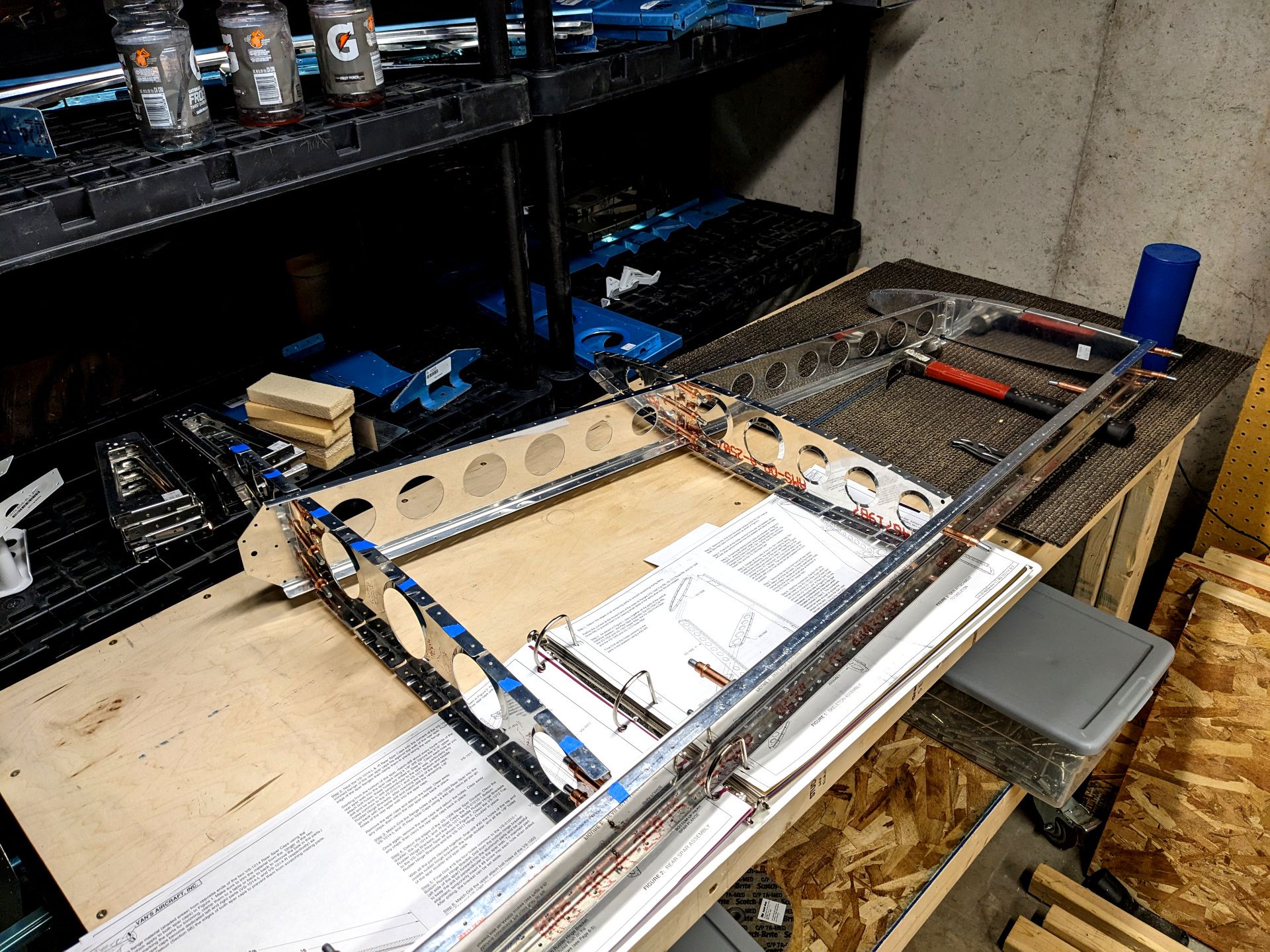 Vertical stabilizer skeleton with some holes taped off