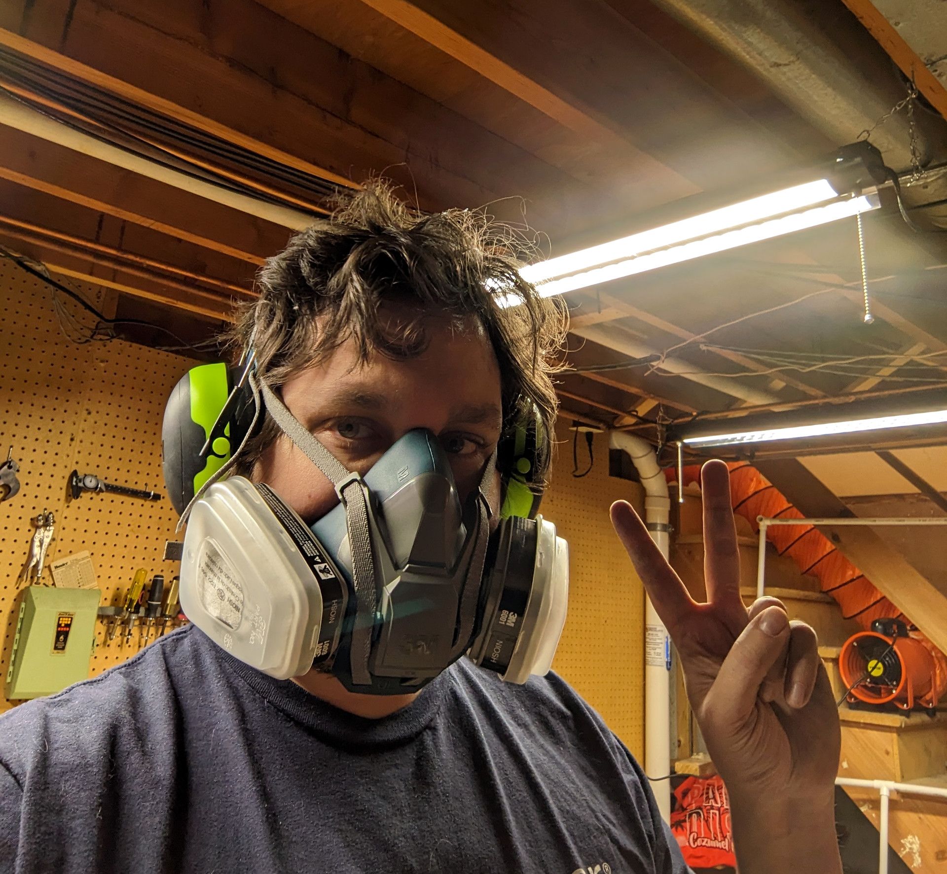 Picture of me wearing a respirator and ear protection