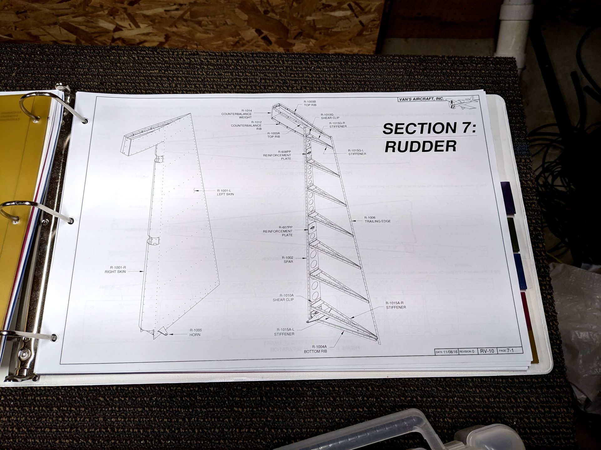 Instruction manual opened to the rudder section. A diagram of the rudder is on the page